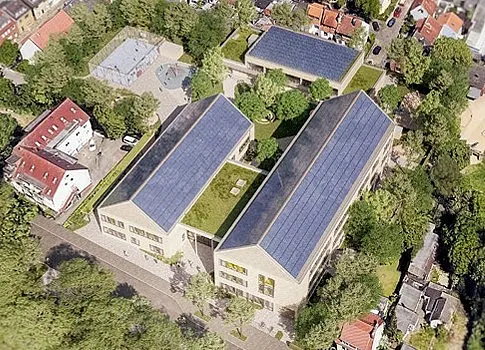 Vogelperspektive / Visualisierung der Neuen GS am Alten Postweg